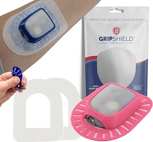 Omnipod Grip Shield con anillo cómodo. Diseñado por Deck My Diabetes. Aplicación reutilizable y flexible con una sola mano (2 parches superpuestos