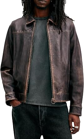 AllSaints Mens Alkan Leather Jacket
