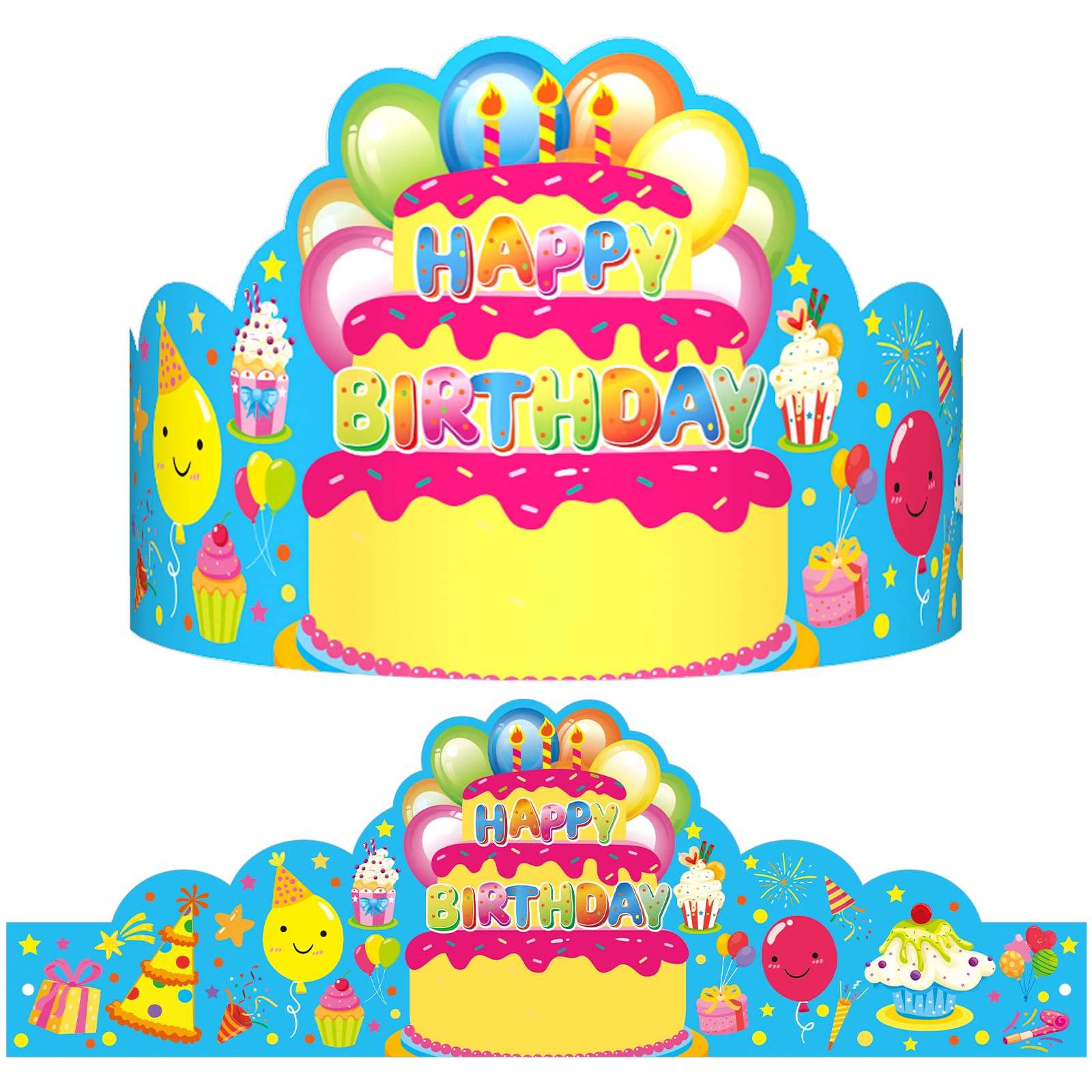 Paquete de 36 coronas de cumpleaños para niños, sombreros de fiesta de papel coloridos para estudiantes, aula, escuela, suministros de fiesta VBS