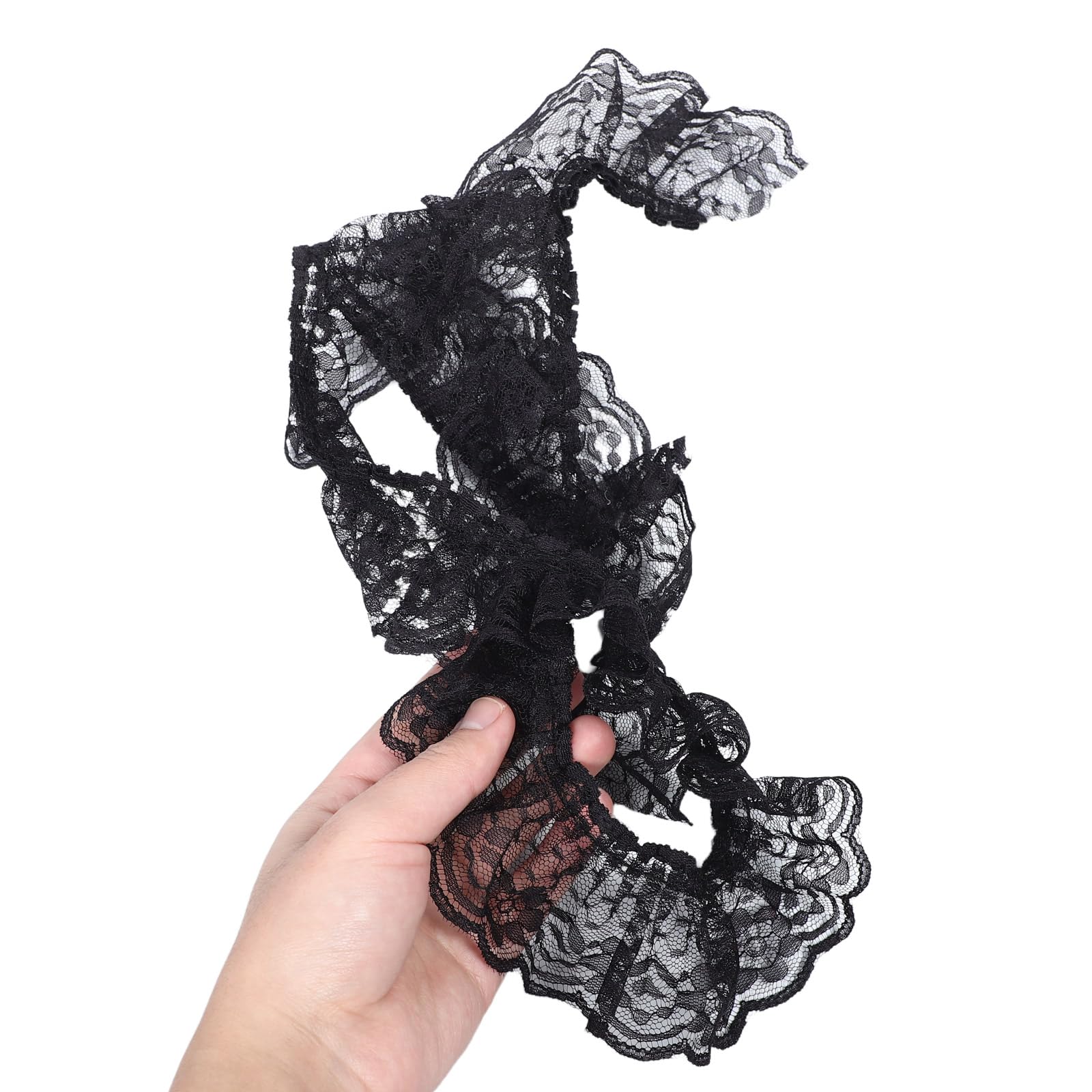Healvian Ribete de Encaje Plisado Negro de Poliéster de 6 Cm para Coser Volantes, Adecuado para Tela de Encaje de Boda y Uso Diario Costura sin Costuras