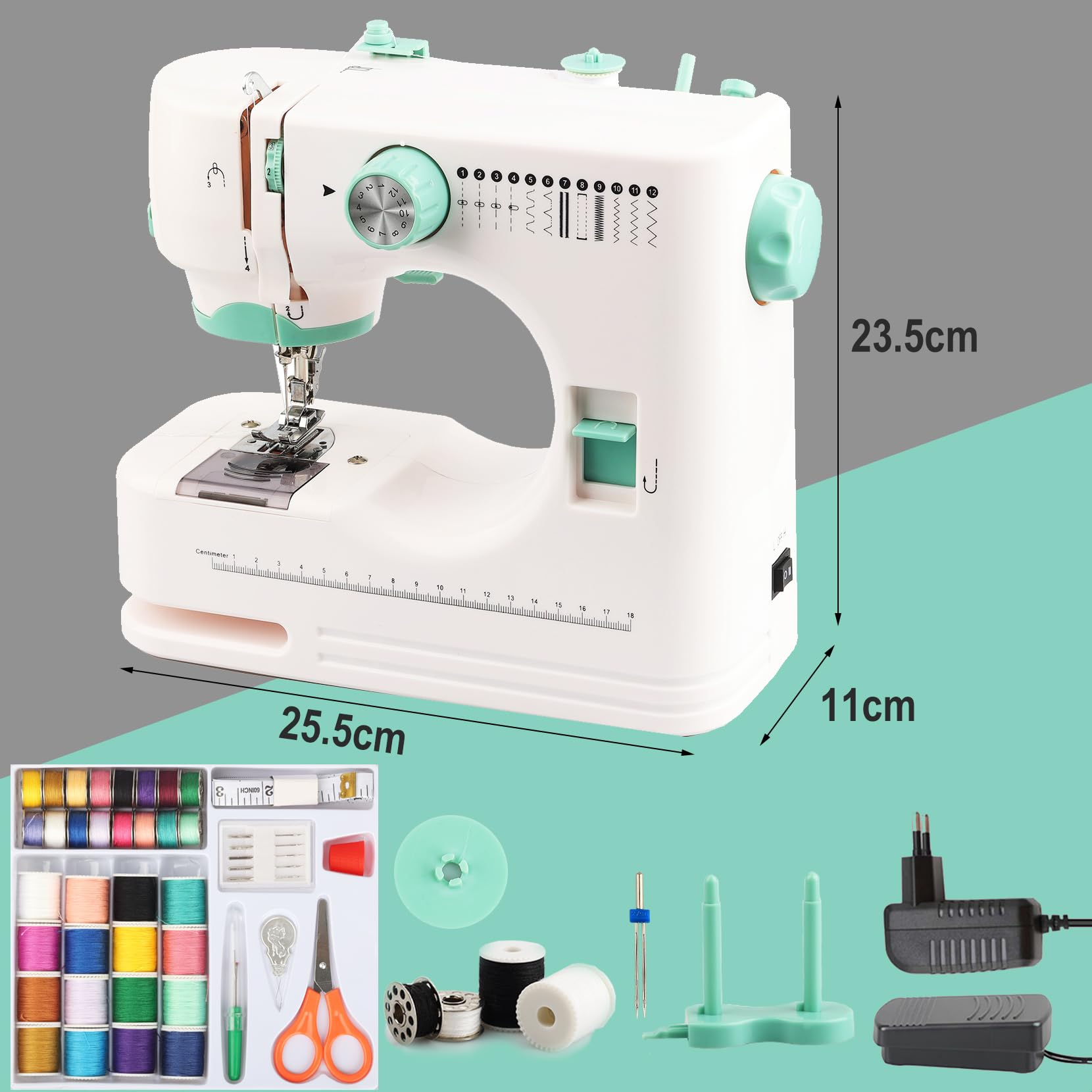 BRICH Mini-Nähmaschine für Anfänger & Kinder, tragbar, 12 Stiche, Pedal | 12 Nähprogramme, Overlock-Funktion, sicherer Fingerschutz, 42-teiliges Zubehör-Set, leicht unter 2kg