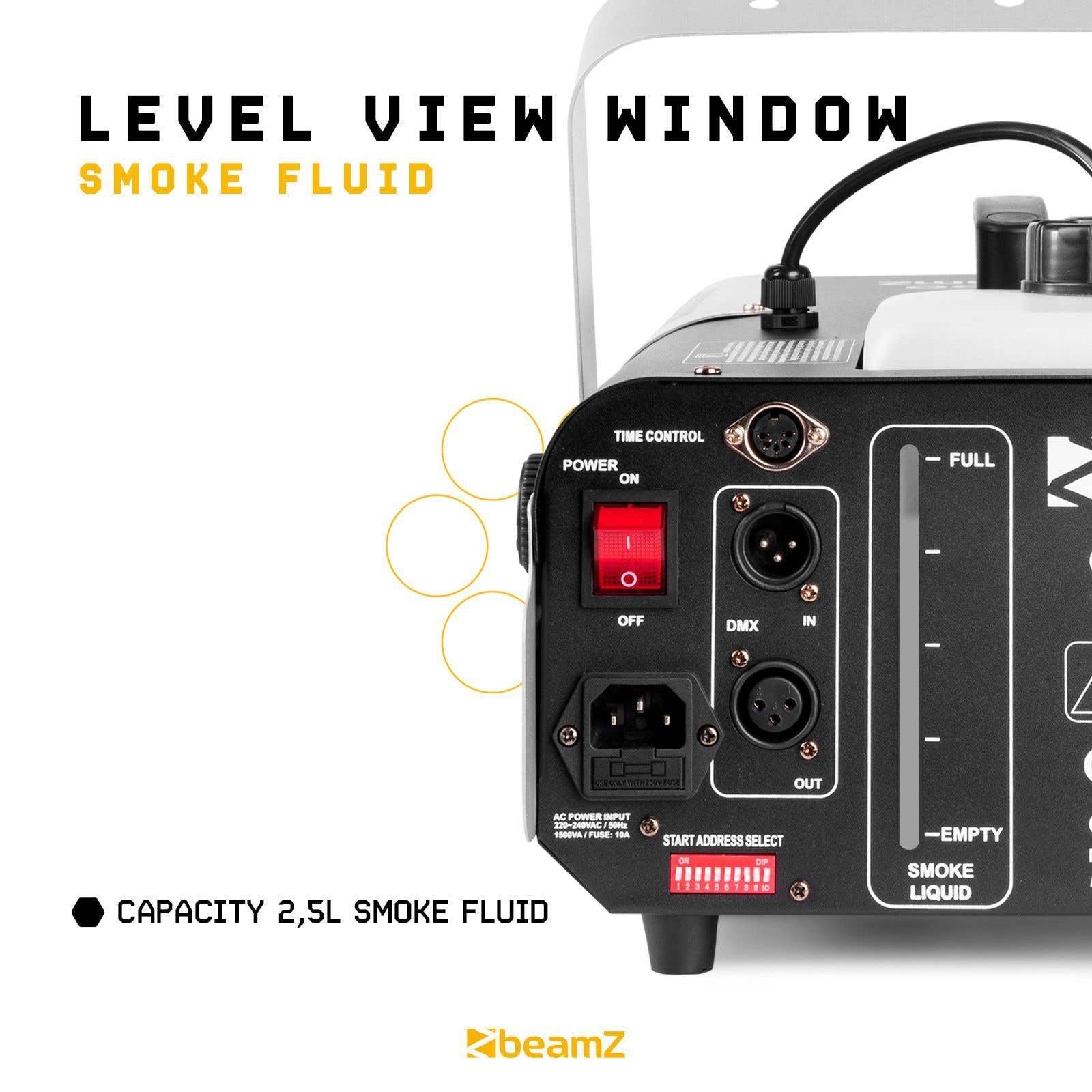 BeamZ S1500 MKII Nebelmaschine 1500 Watt Fogger, Party Rauchmaschine, Fog Machine mit Intervall Timer, 2,5 Liter Tank, Disco Smoke Machine für DJs, Nebelmaschine Halloween, Hochzeiten, Partys