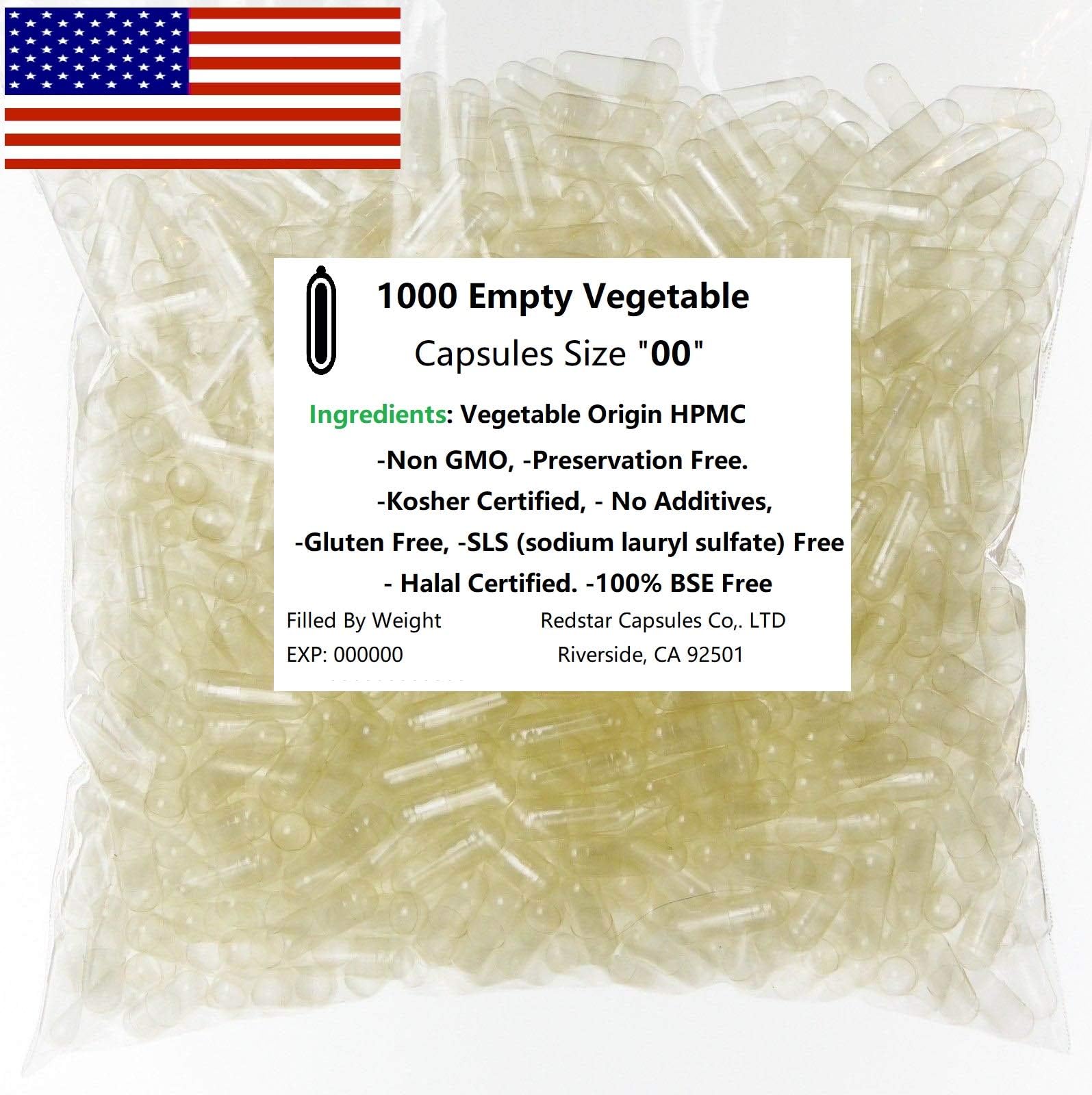 Capsulestar USA Empty Clear Gelatin Capsules – Size “00” – 1000 Fillable Caps – SLS Free (1000)