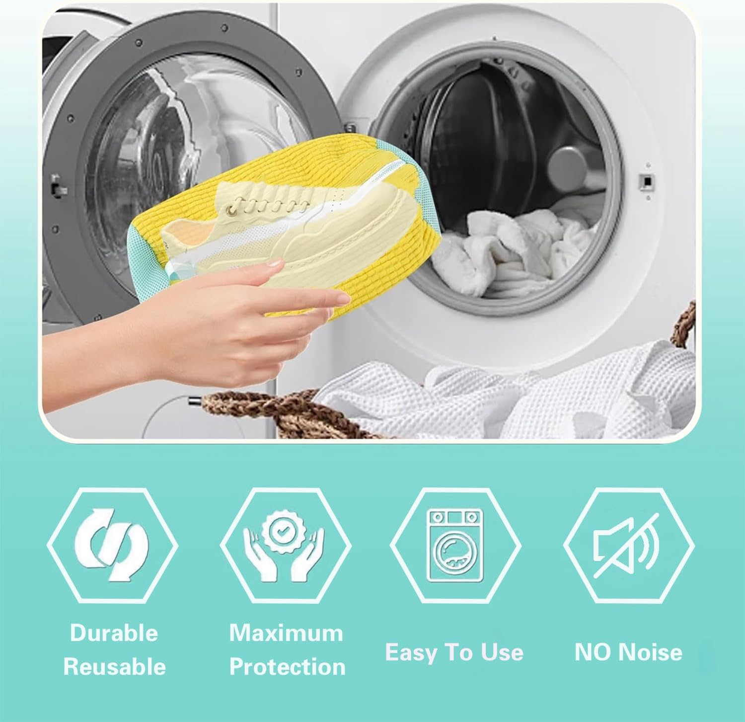 2 Pack Shoe Washing Laundry Bags for Washing Machine, Reusable 360° Wrap-Around Shoe Cleaning Protector Bags, Compatible with Sneakers, Boots & Delicate Footwear