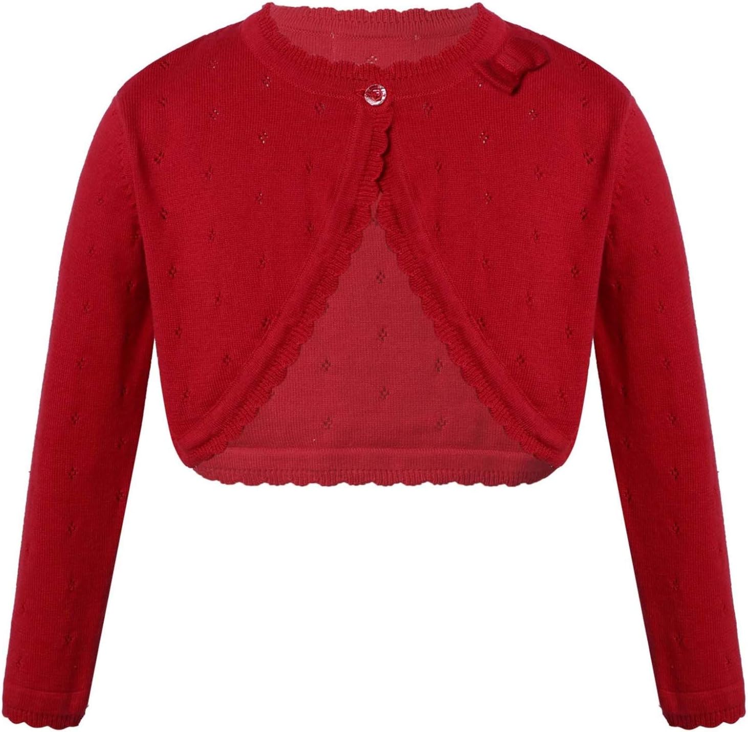 Jelory Kids Flower Girl Knitted Cardigan Sweater Long Sleeve Open Front One Button Wedding Dress Bolero Shrug