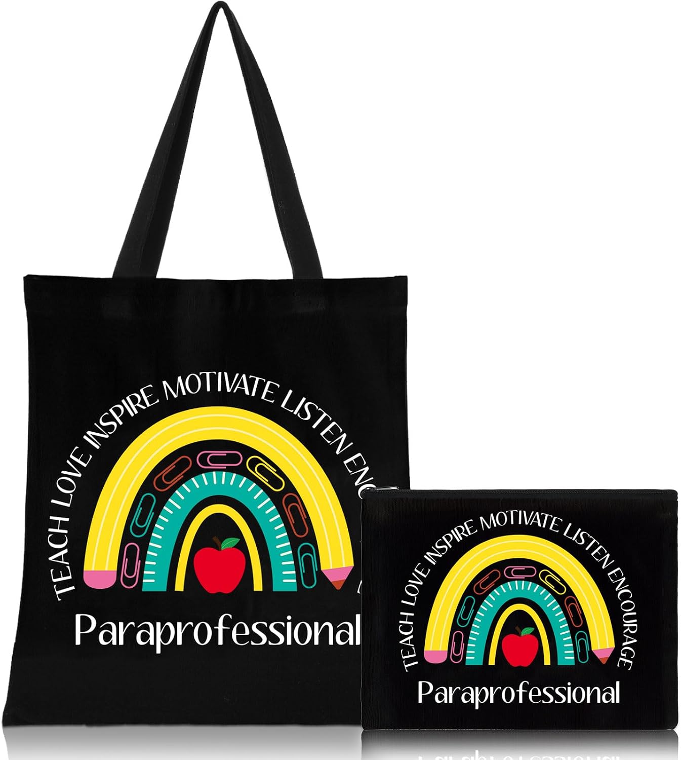 Paterr 2 Pcs Teacher Canvas Tote Bag Makeup Bag Appreciation Gift