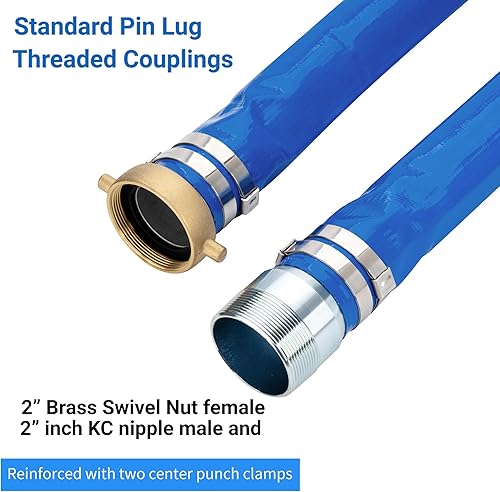 Vista 16 de Manguera de descarga de bomba de agua plana de PVC de 2 pulgadas x 50 pies con accesorios de aluminio, montaje de manguera de retrolavado de piscina