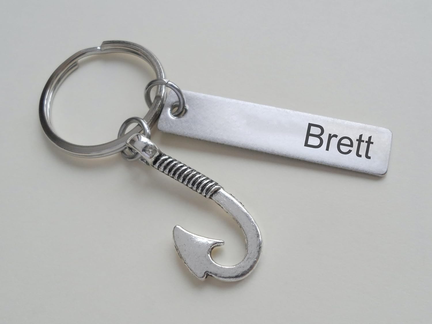 Custom Fish Hook Charm Keychain with Engraved Tag for Fisher, Father, Couples or Friends, Anniversary Keychain - Image 2