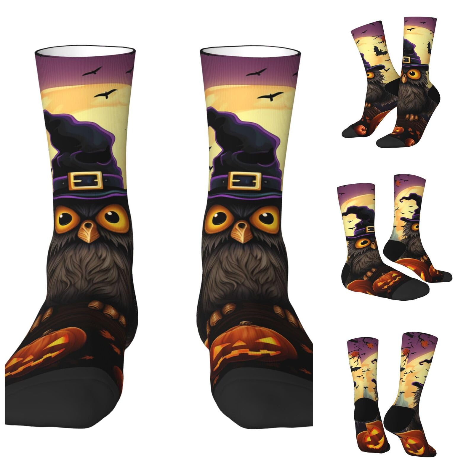 LZQPOEAS Halloween Owl Ghost Pumpkin Athletic Socks Unisex Cushioned Crew Socks Hiking Running Calf Sock Soft Above Ankle Sock