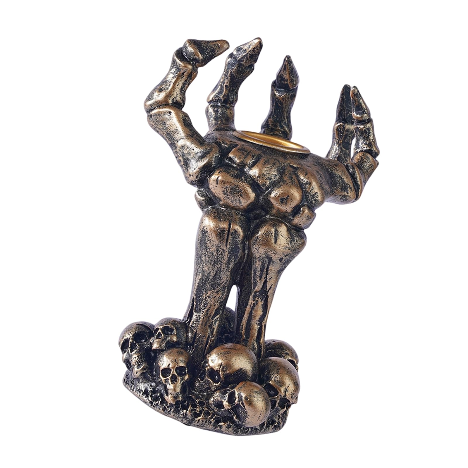 PANGBOER Skeleton Hand Holder Resin Tabletop Decor for Halloween, Gothic Skull Base Accent for Mantel, Shelf, or Party Halloween Skeleton Hand Holder Resin Gothic Decor