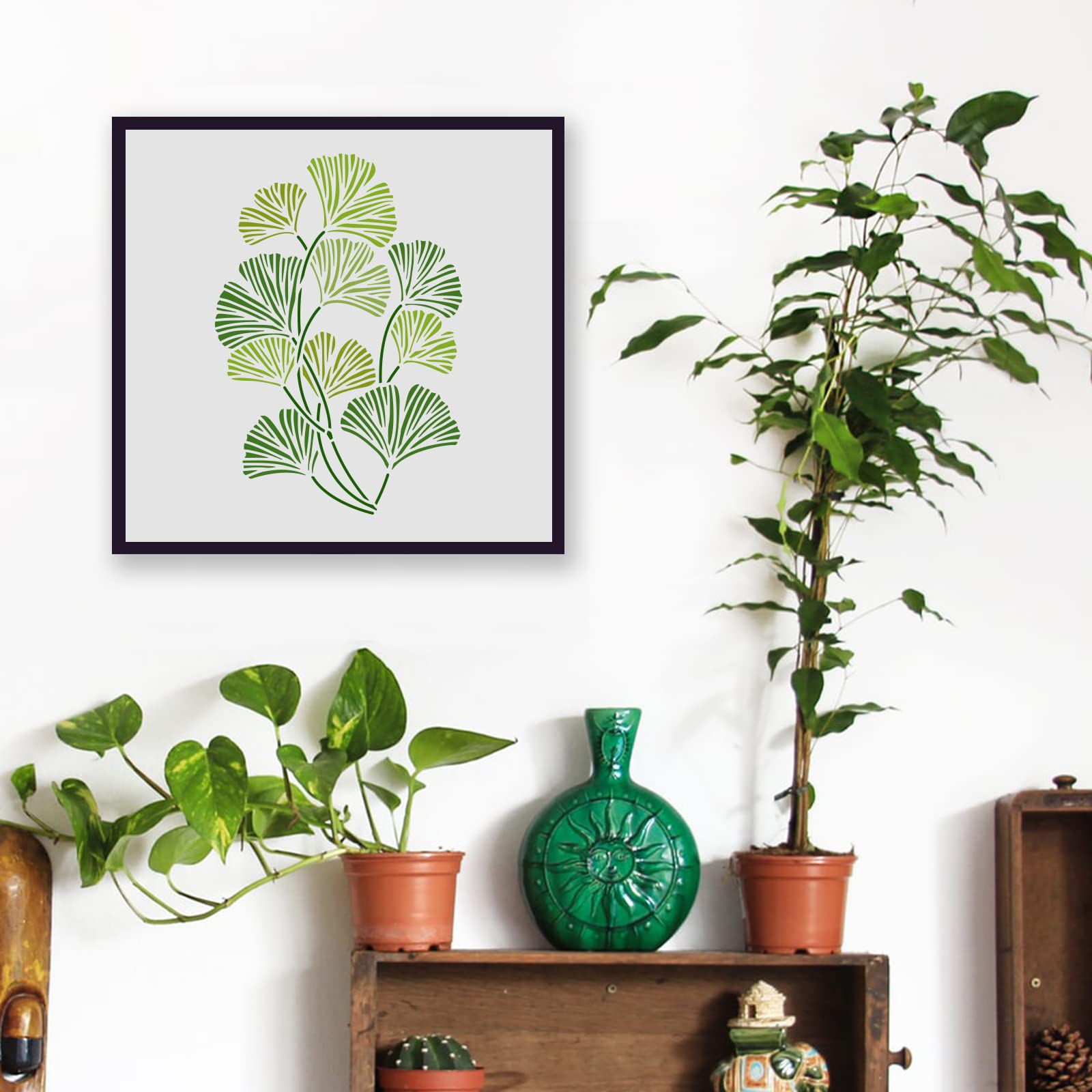 FINGERINSPIRE Stencil a forma di foglia di ginkgo, 29,7 x 21 cm, in plastica, per legno, pavimenti, pareti e piastrelle, riutilizzabile, con foglie di gingko