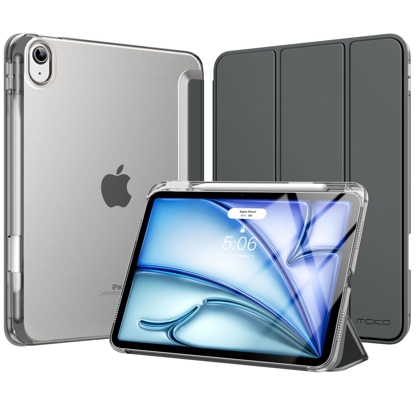 MoKo for iPad Air 11 inch Case M3/M2 2025/2024, iPad Air 5th/4th Gen 10.9 inch Case 2022/2020 with Pencil Holder, Slim Lightweight Trifold Cover with