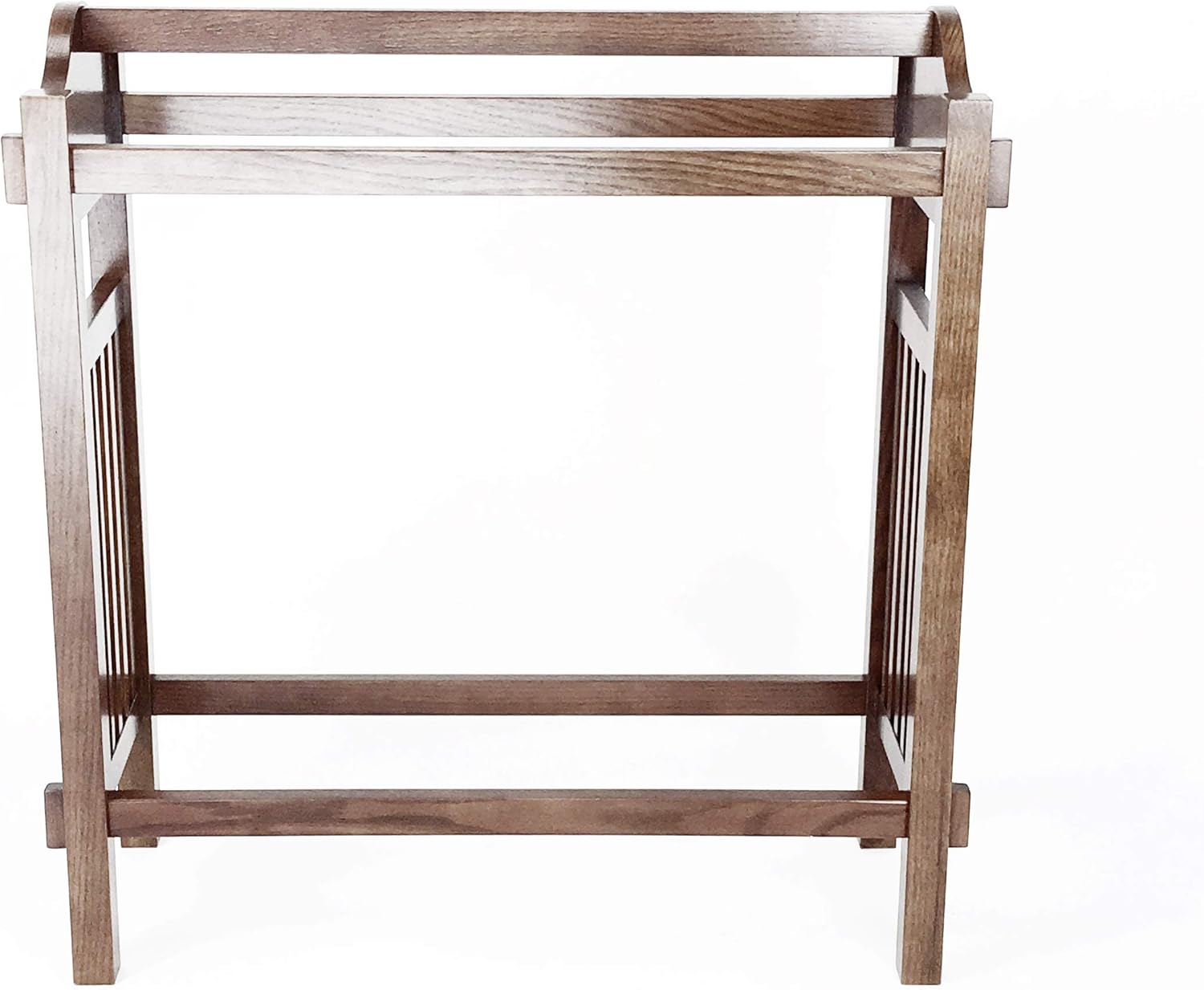 Benjara Wooden Mission Style Quilt Rack with 3 Hanging Bars on Scrolled Top
