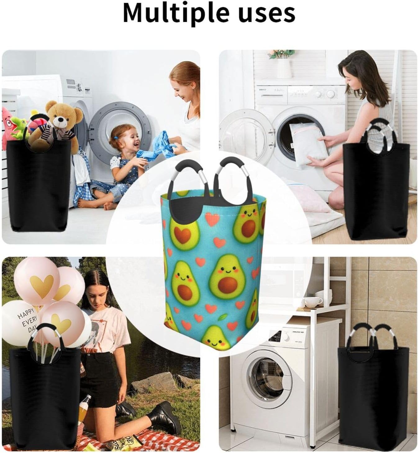 50l Laundry Basket Avocado Love Heart Waterproof Laundry Hamper Foldable Clothes Laundry Bag With Handles