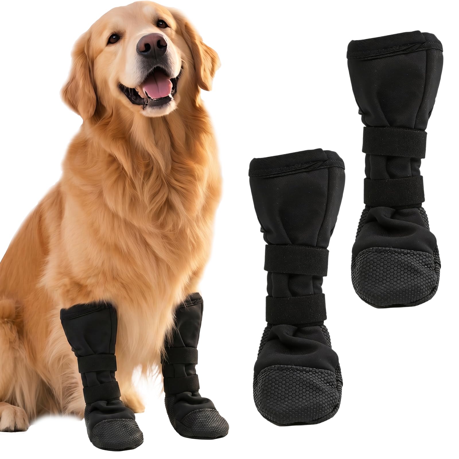Xazuninsu 2 Pcs Dog Boots for Injured Paws Waterproof, Breathable Adjustable Dog Socks with Self-adhesive Strap, Non-slip Sole Paw Covers Protectors from Licking Wounds (Black, XL)