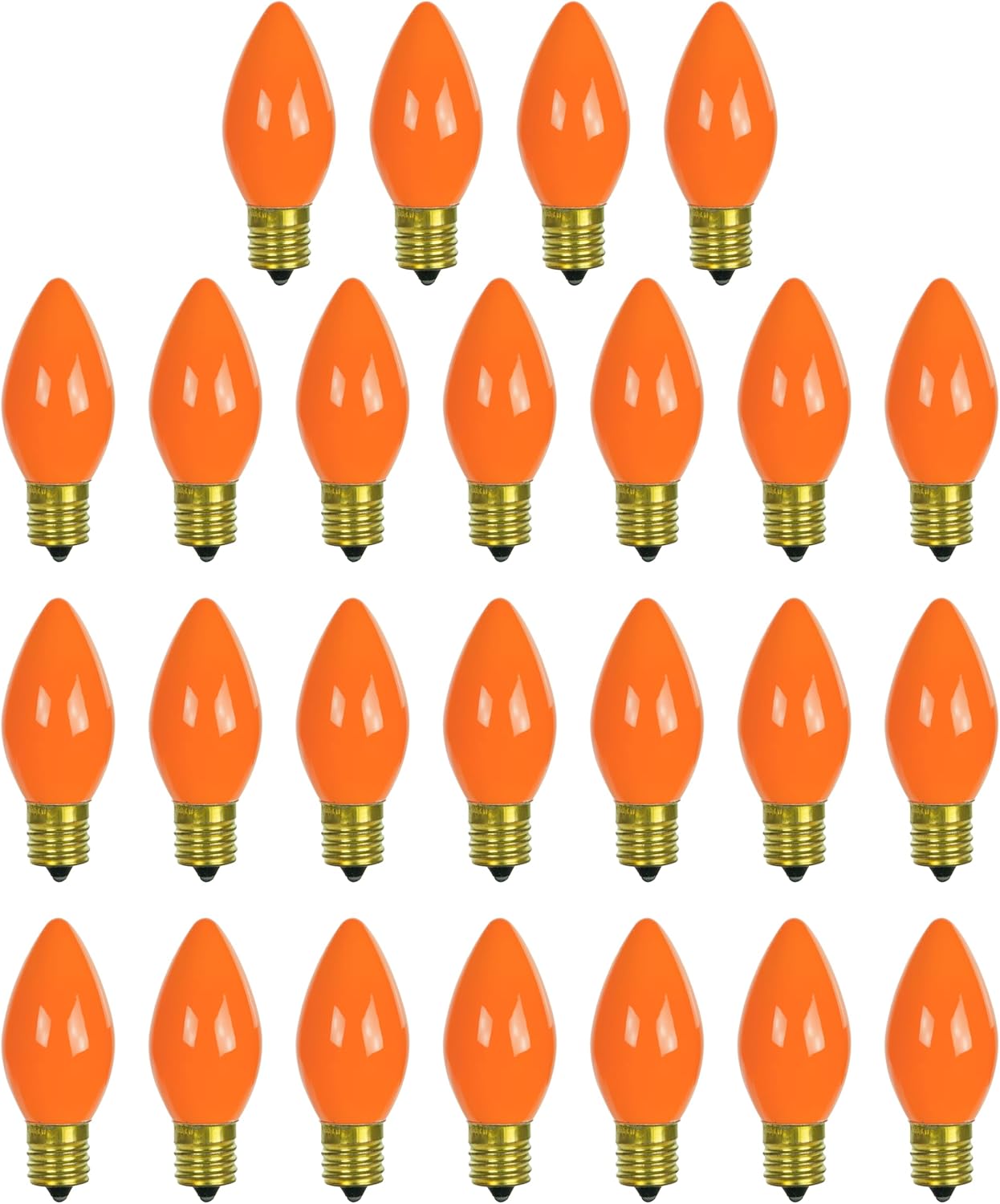 Sunlite Incandescent C9 Colored Night Light Bulb, 7 watts, 120 Volts, Intermediate E17 Screw Base, 2000 Rated Hours, Christmas-Lights Nightlight, Orange, 25 Pack