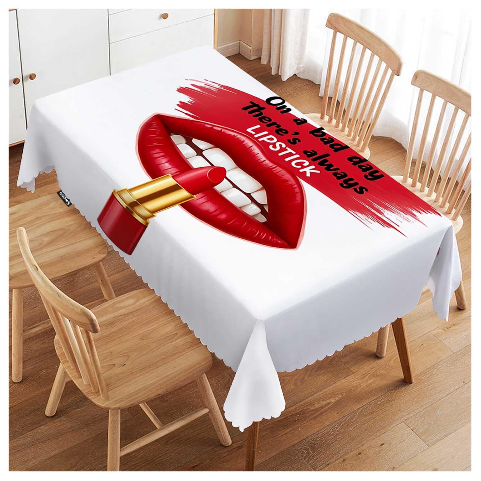 FJQWKLF Decorative Rectangle Table Cloth Sexy Lips, Lip Rouge On A Bad Day There Lipstick Polyester Tablecloth Kitchen Table Cover for Dining BBQ Picnic Coffee Table 50x72, 4-6 Seats
