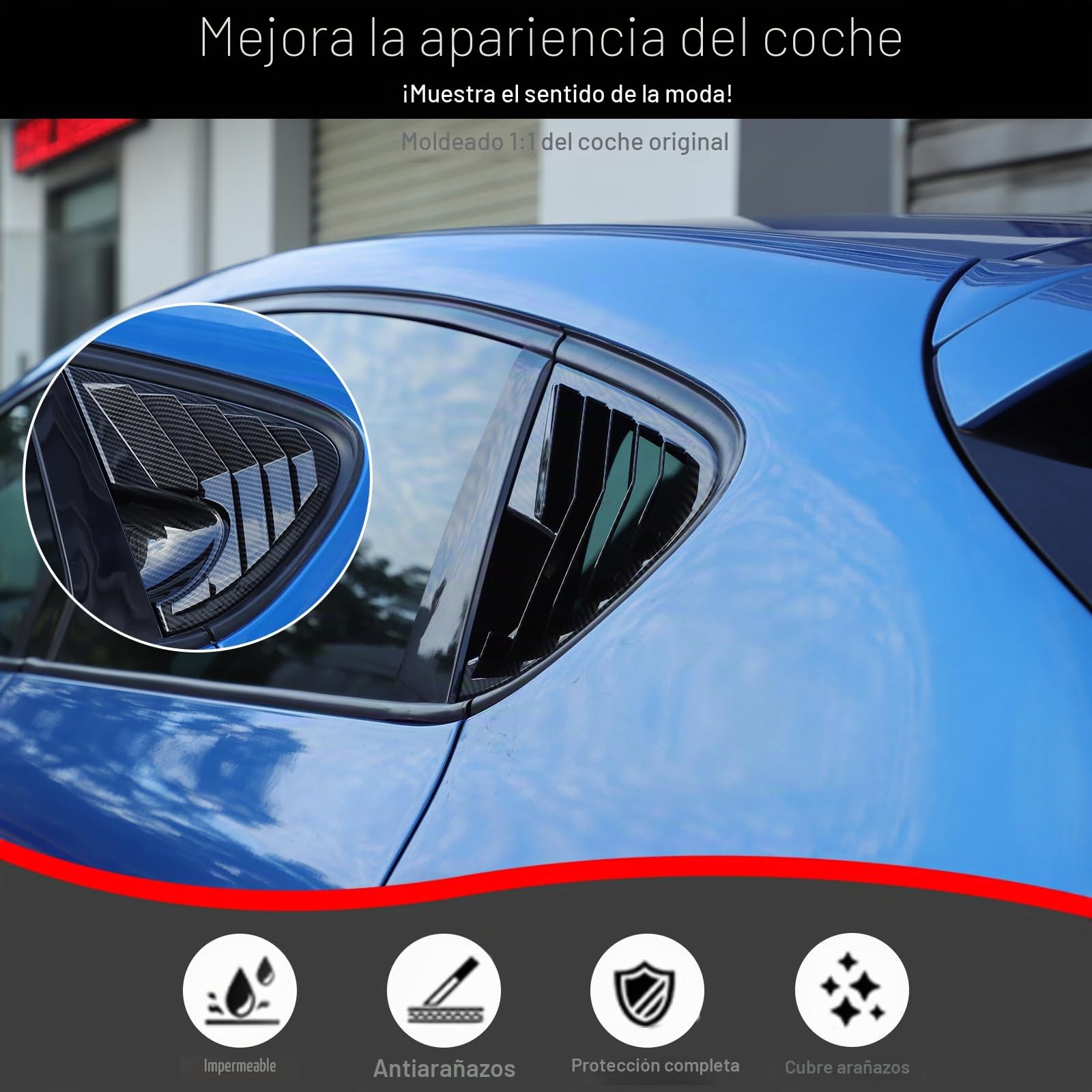 Decoración de ventana triangular para puerta de vidrio lateral trasera de coche con persiana de louvers ABS para SEAT Leon MK2 2008-2012 (patrón de fibra de carbono)