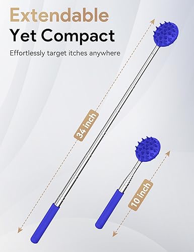 Vista 22 de TUKUOS Rascador telescópico de espalda con 4 cabezas rascadoras desmontables, relleno de calcetines para hombres, rascador de espalda