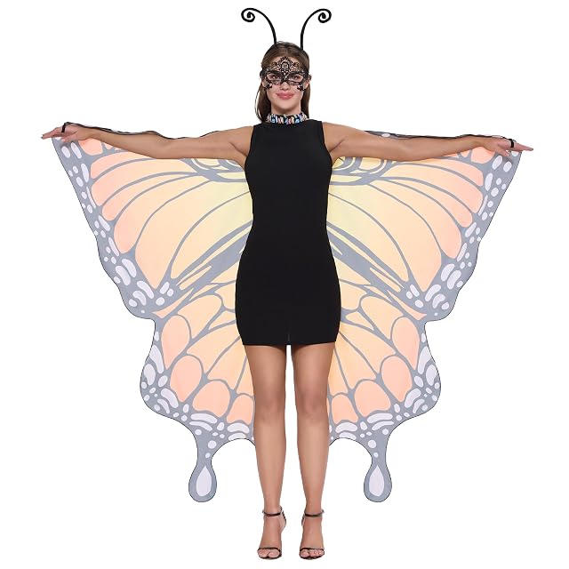 Foto 6 de 6 de Spooktacular Creations Bufanda con forma de ala de mariposa con máscara de encaje y diadema de antena…