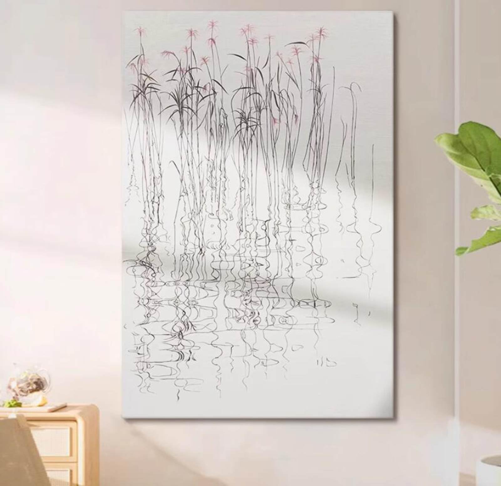 Peinture à l'huile sans cadre sur toile authentique avec reflets végétaux texturés