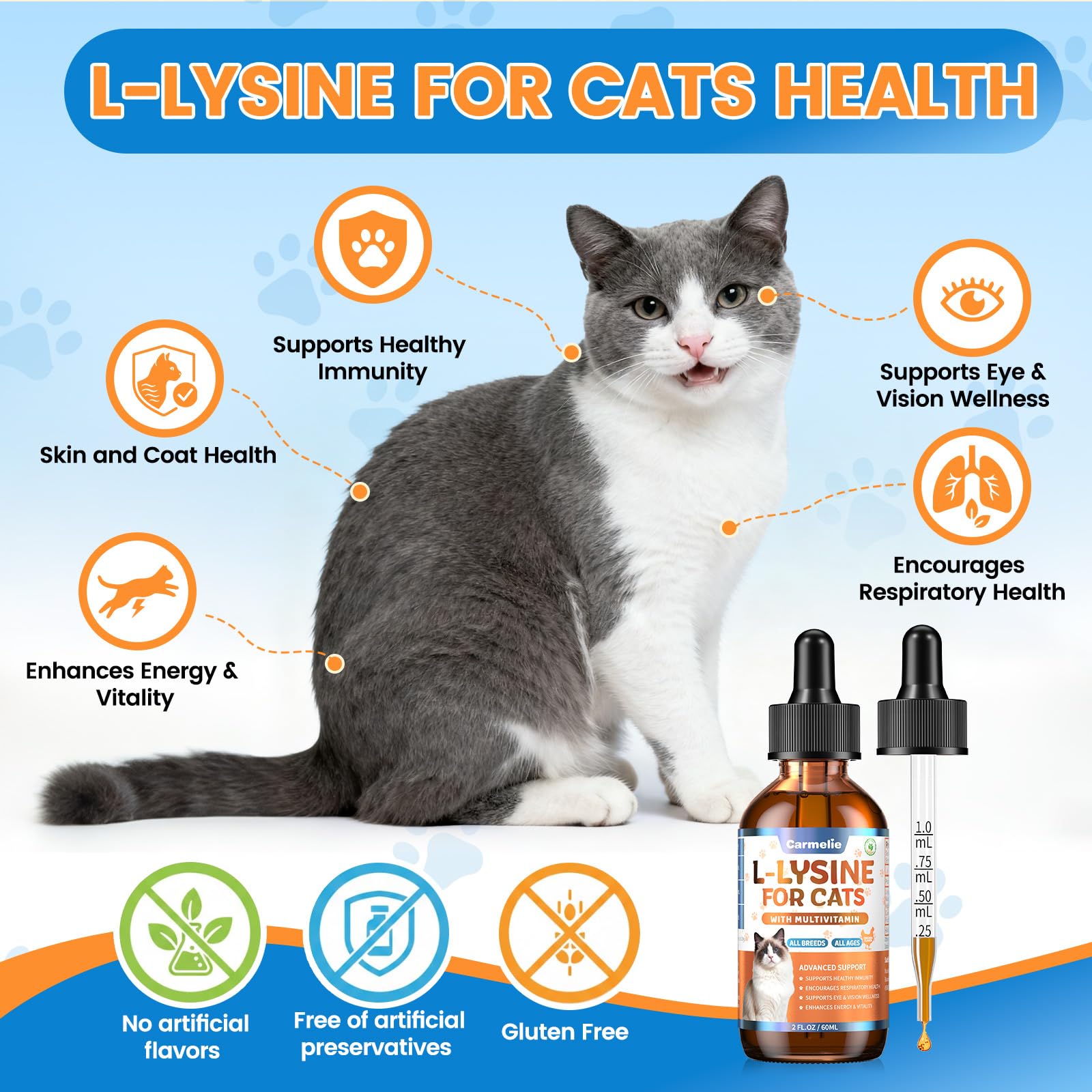 L-Lysine for Cats 60ml, Immune Respiratory Eye Support Roast Chicken Flavor — Amazon image 3