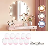 Consciot Hollywood Style LED Vanity Mirror Lights, 10 Dimmable Bulbs, 3 Color Temps, USB Powered, Easy Stick-On for Makeup Dressing Mirror