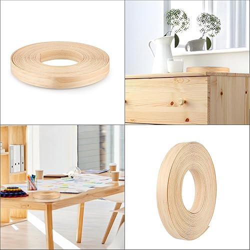 Miniatura 6 de Skelang Bandas de borde de pino, tira de madera de 34 "x 50' sin pegar, cinta de borde de chapa para hierro para gabinete, mesa, puerta