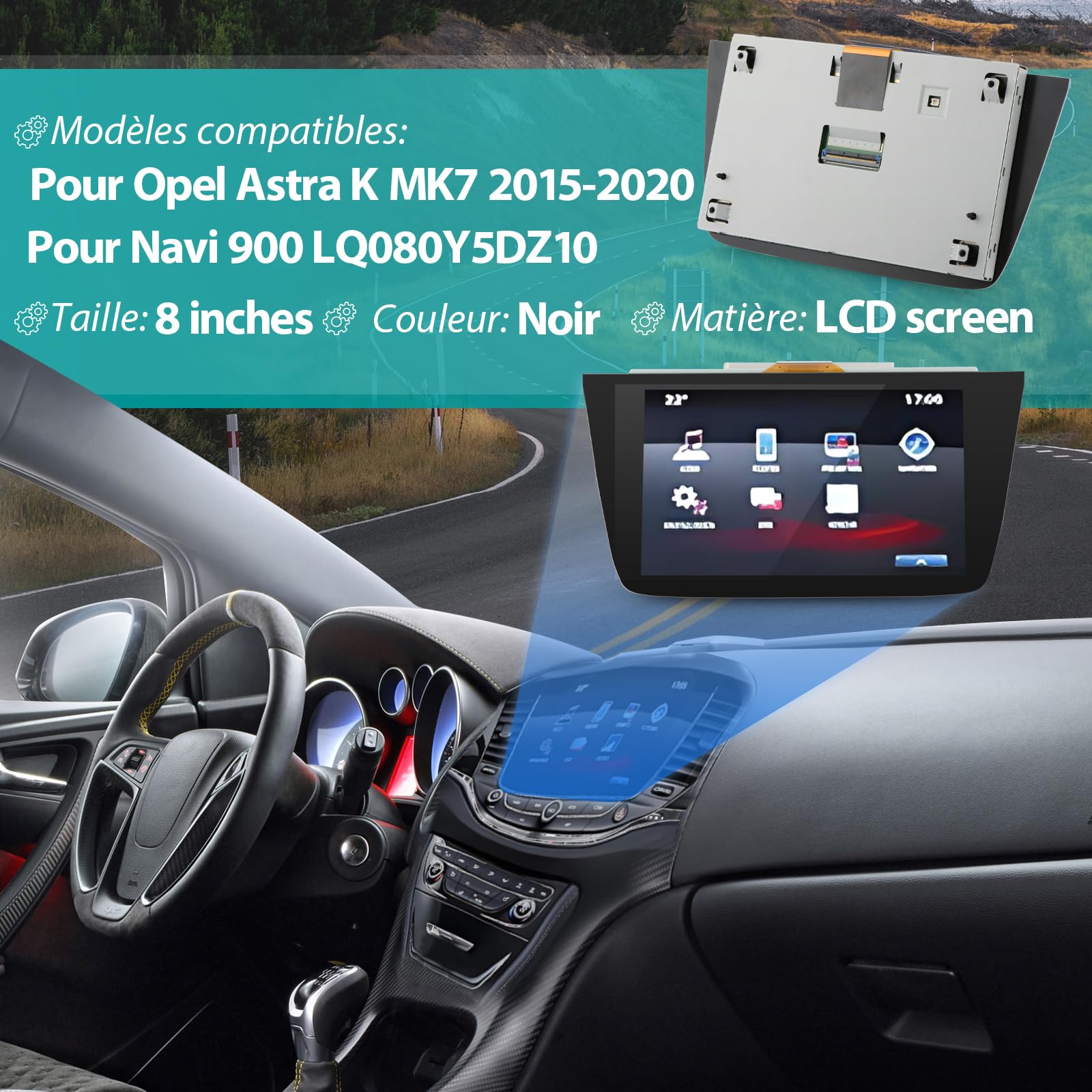 LQ080Y5DZ10 Écran de Rechange pour Opel Astra K MK7 2015-2020 Écran Tactile LCD de Remplacement pour Vauxhall Navi 900 LQ080Y5DZ10 Écran LCD avec Outils