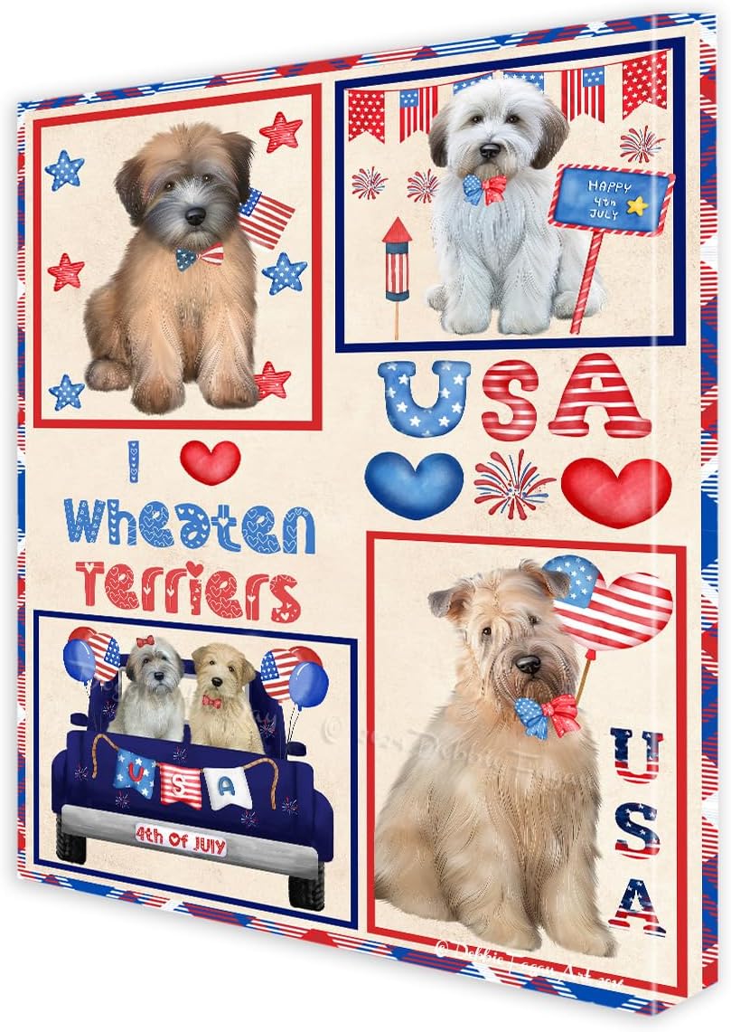 Doggie of the Day I Love USA with Wheaten Terrier Dogs Canvas Wall Art - Premium Quality Ready to Hang Room Decor - Flat Rolled 16" x 24"