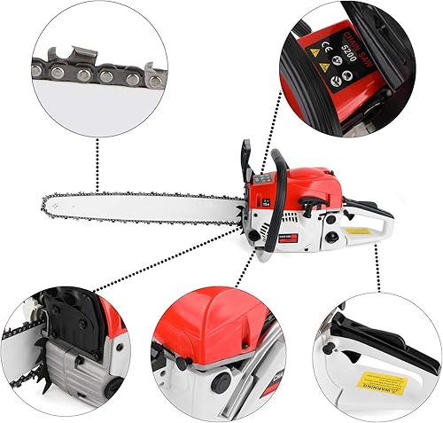 Miniatura 5 de Topteng Motosierra de 22 pulgadas de potencia de gas, 22 pulgadas, 52 cc, motosierra de gasolina, corte de madera, aserrado de gas de aluminio,