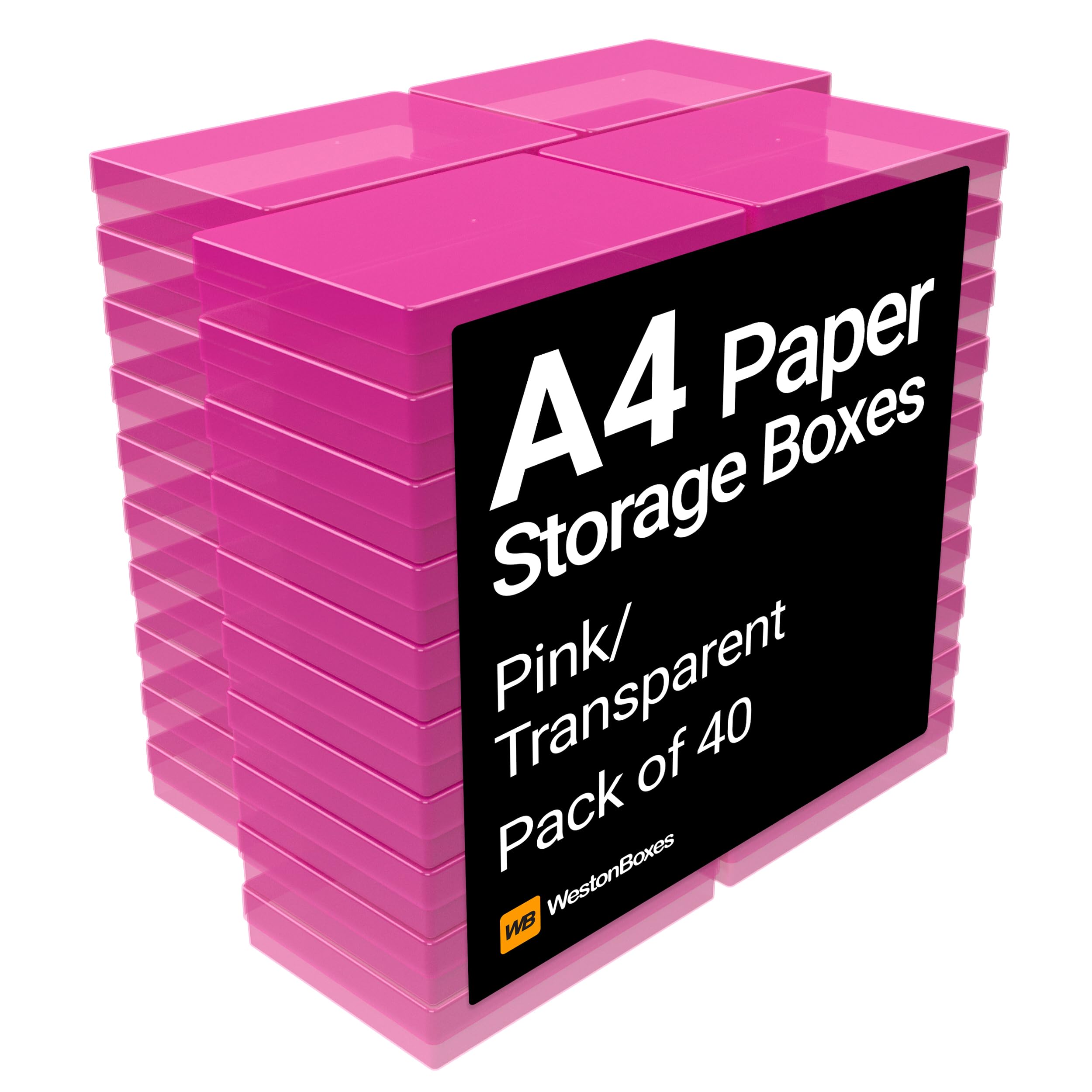 Westonboxes Pink / Transparent A4 Plastic Craft Storage Boxes In 5 Colours