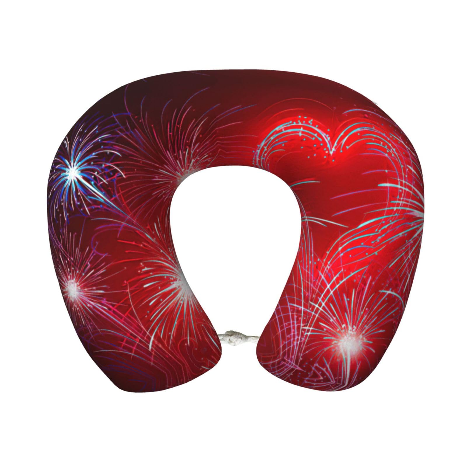yagDAA Red Hearts Firework Print U-Shape Travel Neck Pillows Memory Foam Neck Pillow For Airplane Car Office Sleeping Rest
