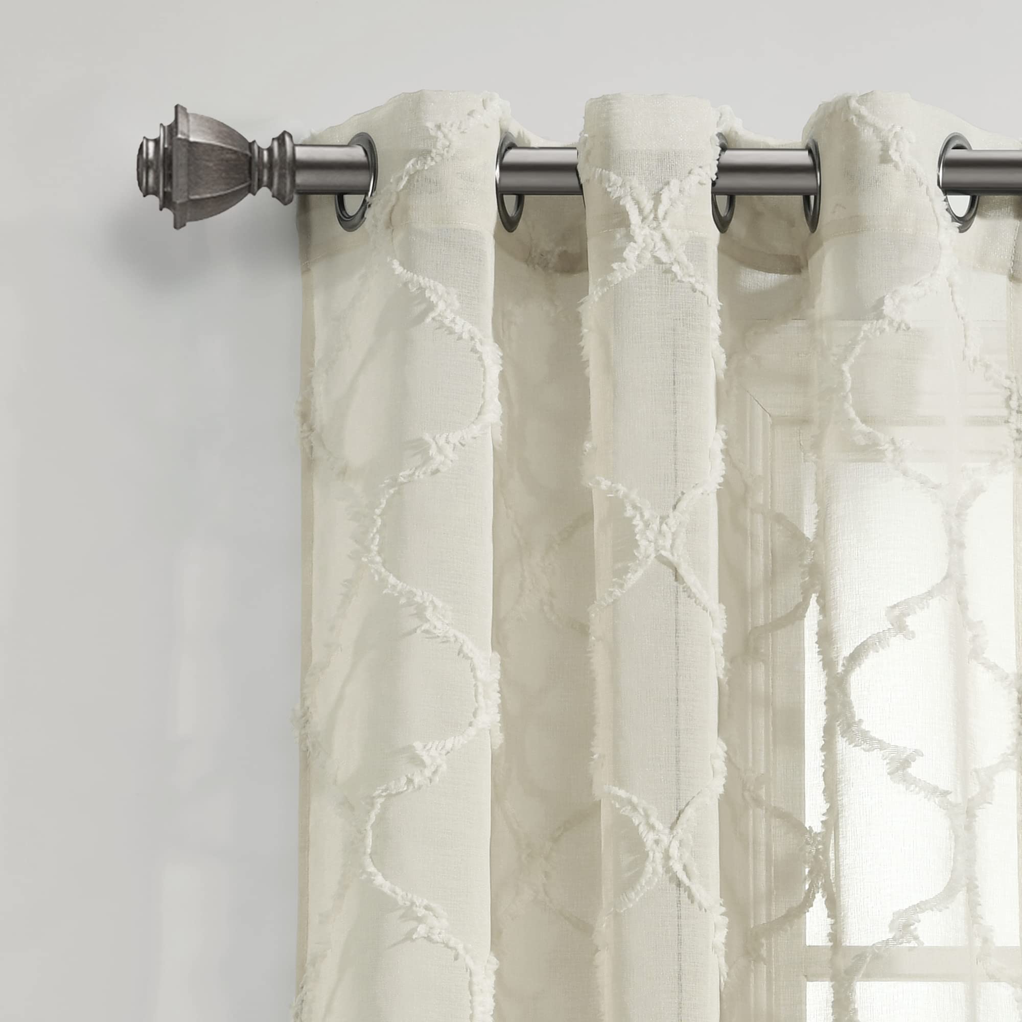 Lush Decor Avon Paire de Rideaux Transparents à œillets en Treillis Neutre, 213,4 cm de Long x 96,5 cm de Large