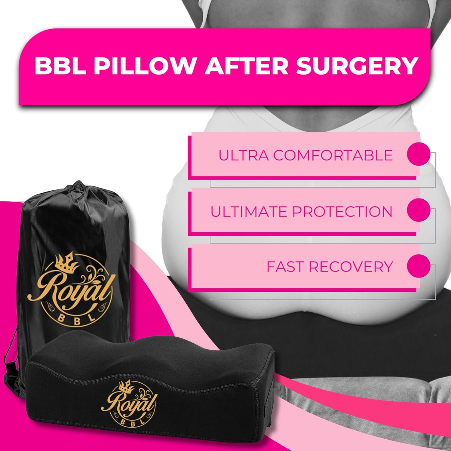 Royal BBL Pillow After Surgery - Brazilian Butt Lift Recovery Booty Support Cushion | Ultra Comfortable with 2 Layers for Maximum Support Post-Surgery Sitting – BBL Pillow Dr. Approved