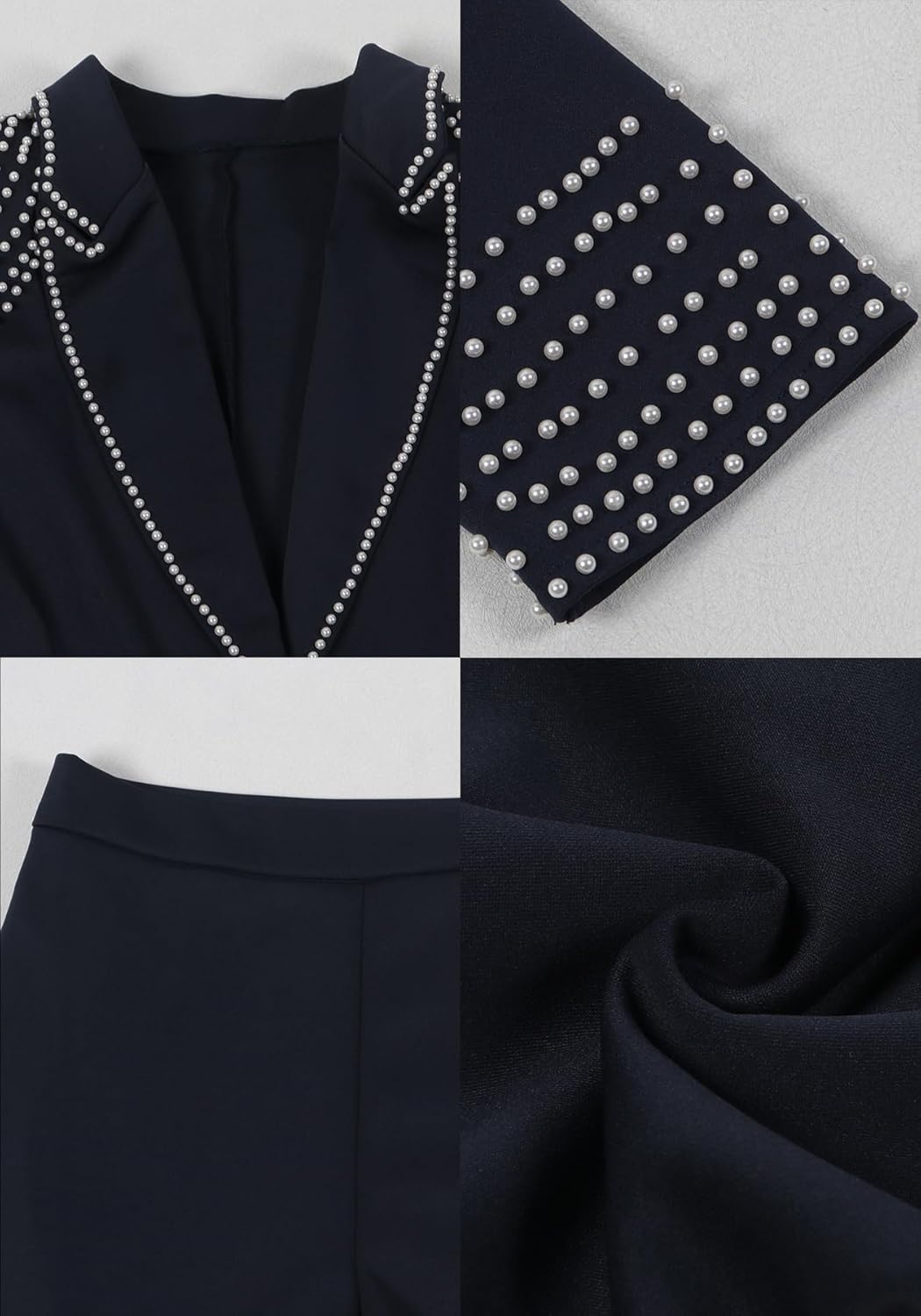 Tcremisa Womens Fashion Pants Suit 2 Piece Business Outfits Pearls Long Sleeve Blazer and Slim Fit Pants Sets - Image 5