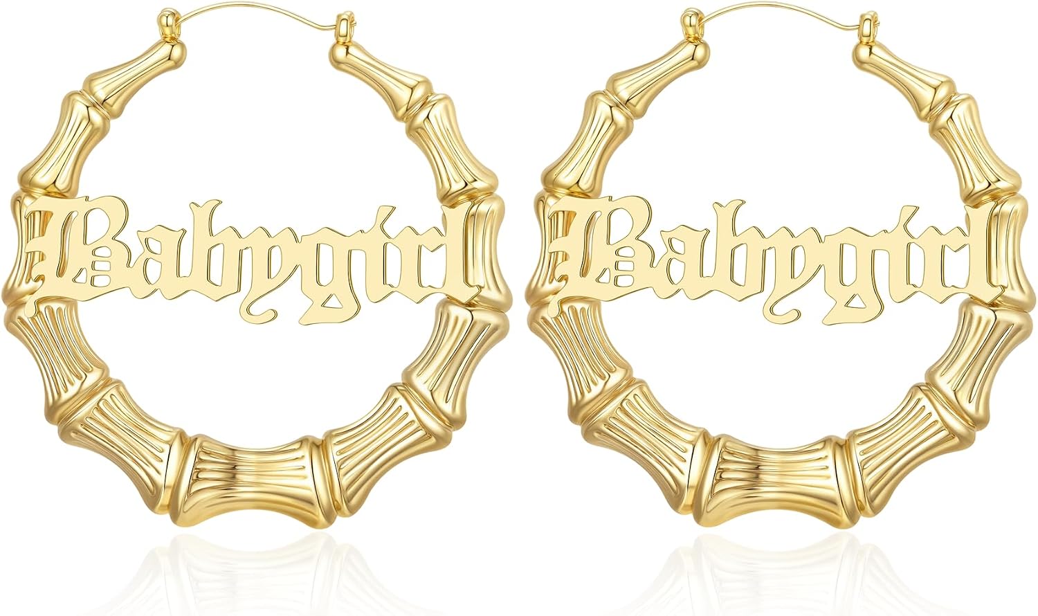 18K Gold Plated Bamboo Hoop Earrings for Women – Large Round Heart Design, 80/90s Ghetto Door Knocker Style, Trendy Hip Hop Jewelry Accessories