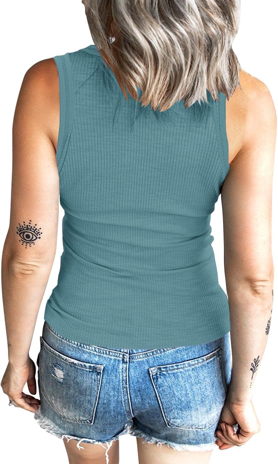 Women's Tank Tops Ribbed V Neck Sleeveless T Shirts Summer Slim Fitted Basic Tee Tops Crew Neck Cami Shirt image 2