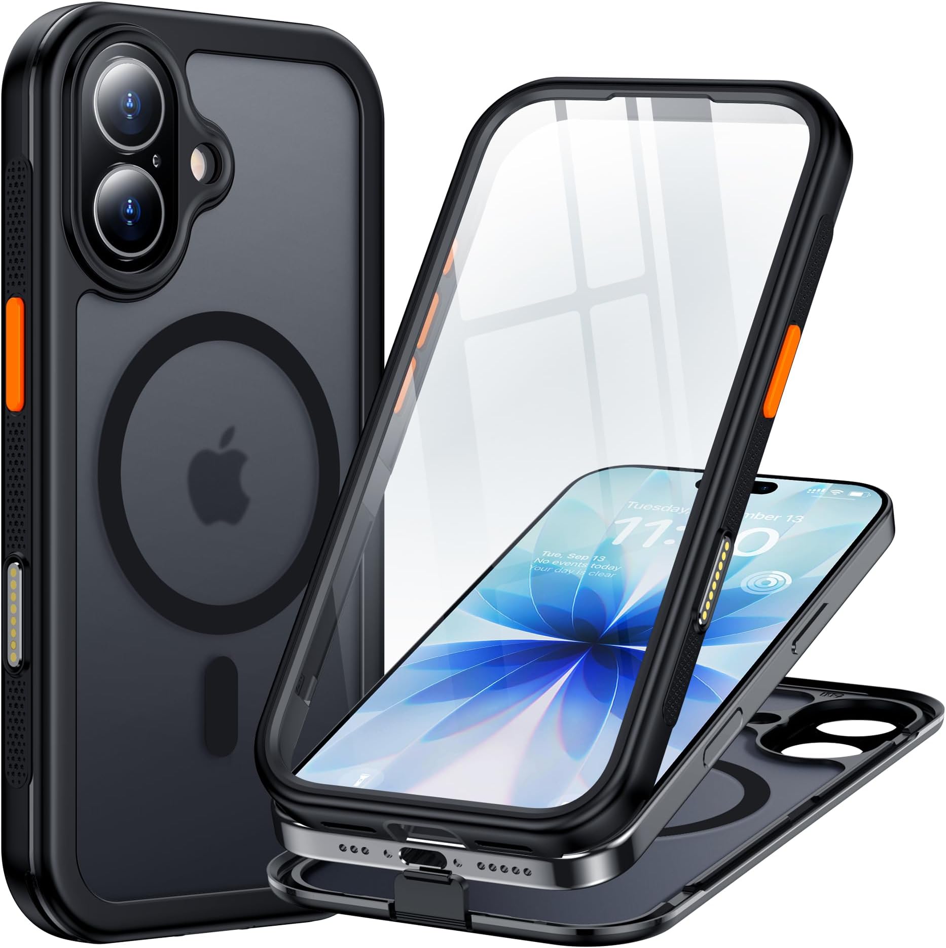 xiwxi Magnetic for iPhone 17 Case(Compatible with Magsafe)(Water-Resistant)(Camera Control Button)(Mil-Grade Drop Protection) Translucent Matte Full-Body Shockproof Phone Cover,Black