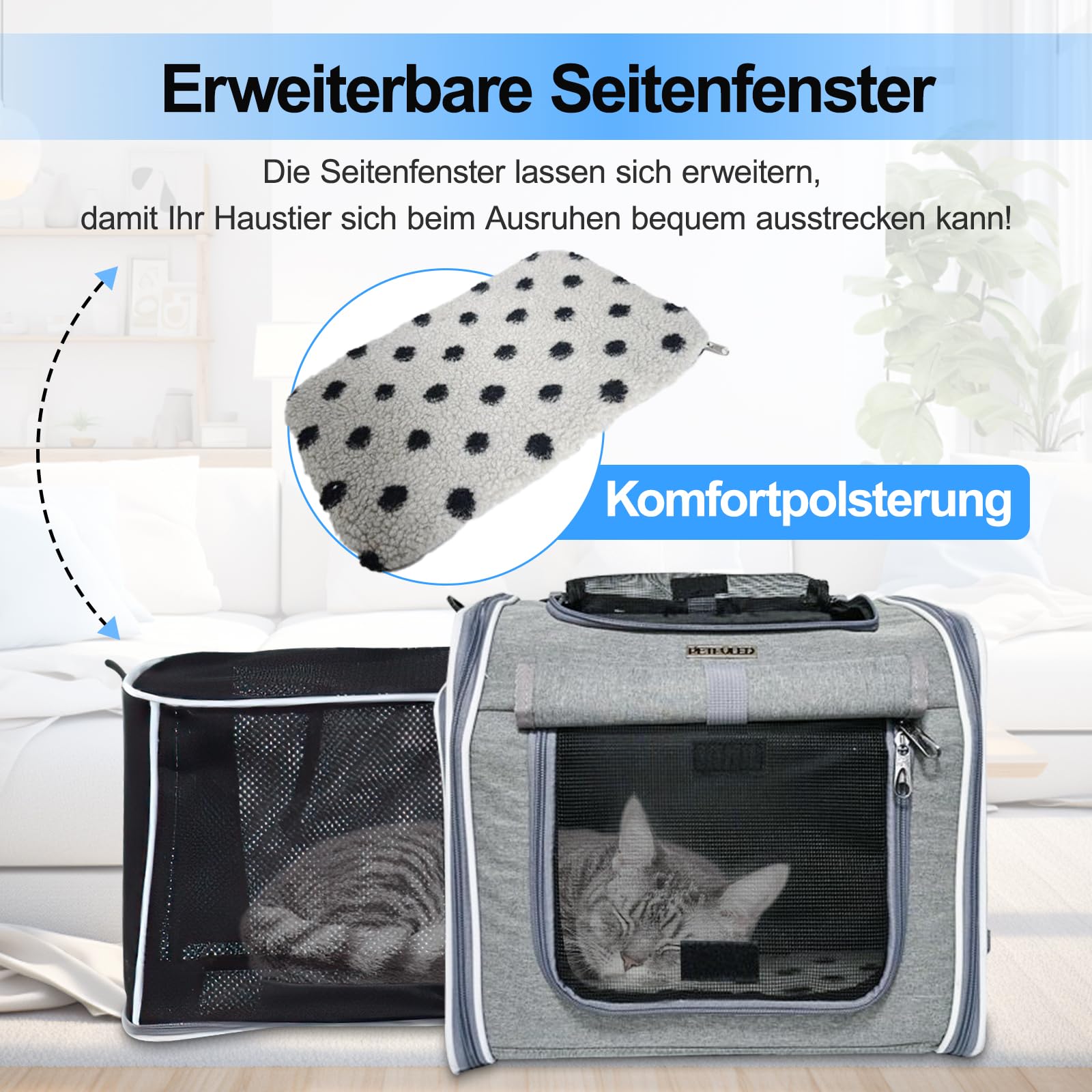 Panier de vélo avant pour chien 4 en 1 - Extensible - Panier de vélo pour chien jusqu'à 7 kg - Avec coussin, sac à dos de transport pour animaux de compagnie avec 4 portes ouvertes et 4 fenêtres en