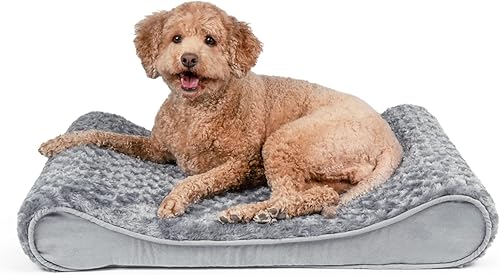 Furhaven - Cama ortopédica de piel sintética ultraafelpada y gamuza para perro, con funda extraíble lavable, color gris, M