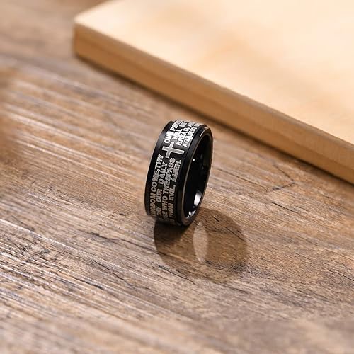 Vista 5 de LAFATINA Lords - Anillo giratorio con cruz de oración para hombre y mujer, de acero inoxidable, para Pascua, Navidad, cumpleaños, talla 7-12