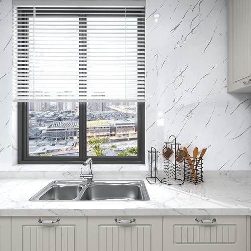 Miniatura 6 de Papel de contacto de mármol blanco, papel tapiz de 35.4 x 197 pulgadas, película de vinilo brillante, impermeable, extraíble, autoadhesivo, para