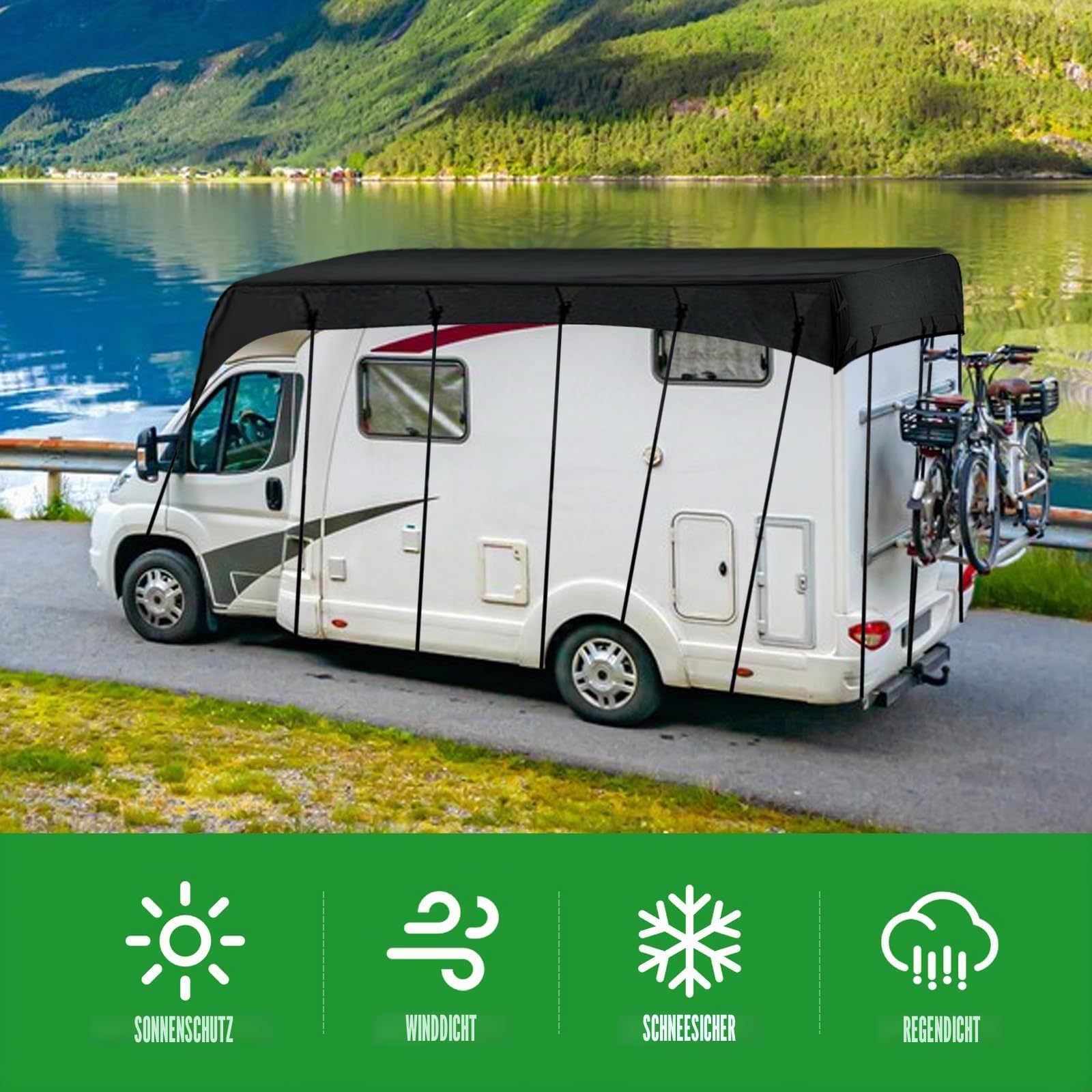 Wohnmobil-Abdeckung, wasserdichte Wohnwagen-Dachabdeckung, Universal 210D Oxford-Tuch, Oberabdeckung, Frost-UV-Schutz, Wohnwagen-Abdeckung für Wohnmobil-Reisen (7,5 x 3 m)
