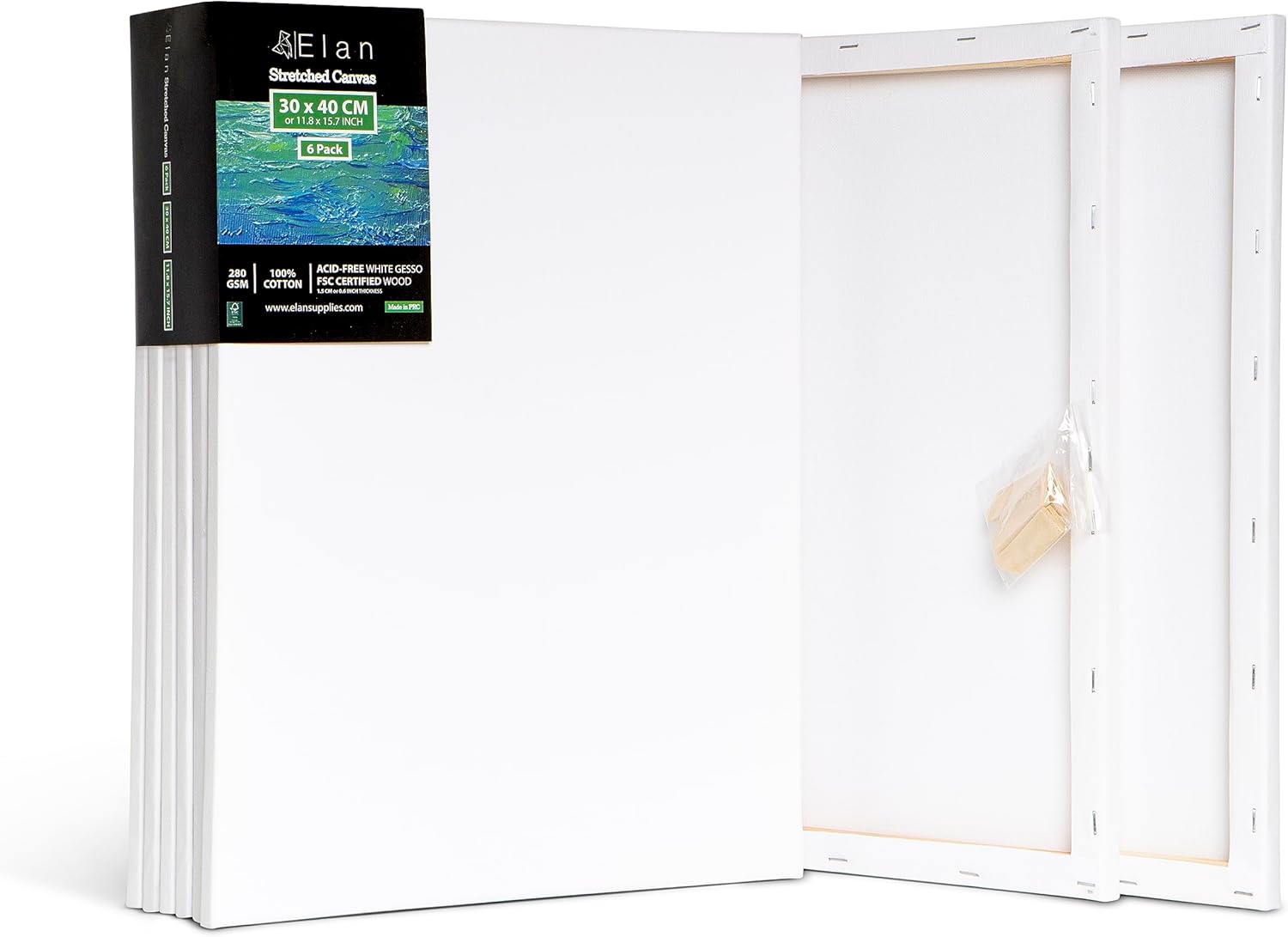 Elan Stretched Canvases 12x16, 6Pack Canvases for Painting