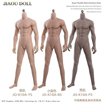 Tbmodel JO-K10A-BS 1/6 Male Seamless Muscle Body Figure, Super Flexible, Super Movable, 2 Pairs Interchangeable Hands, Amazing Muscle, Tan