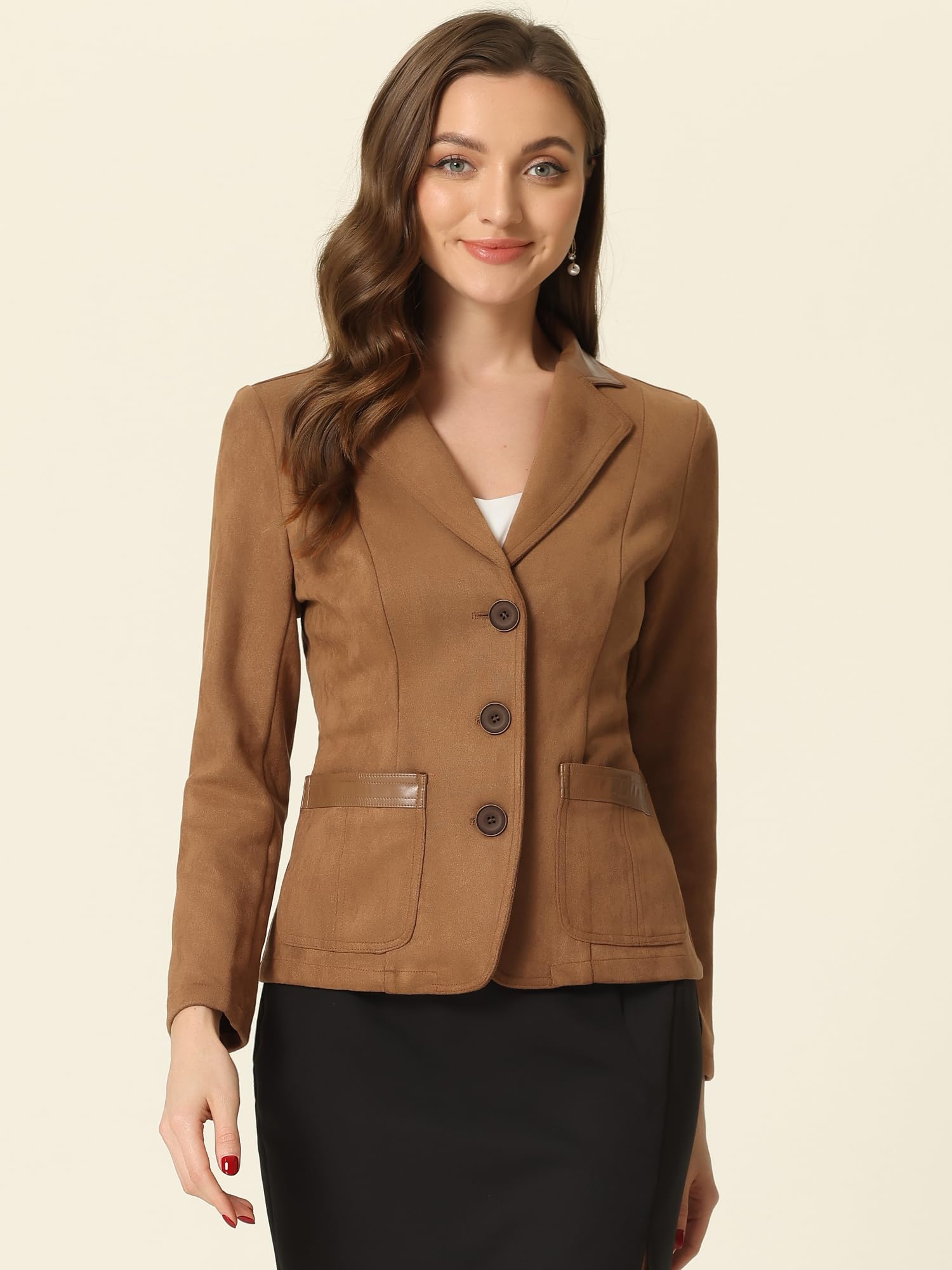 Allegra K Chaqueta de Gamuza Sintética para Mujer con Cuello de Solapa