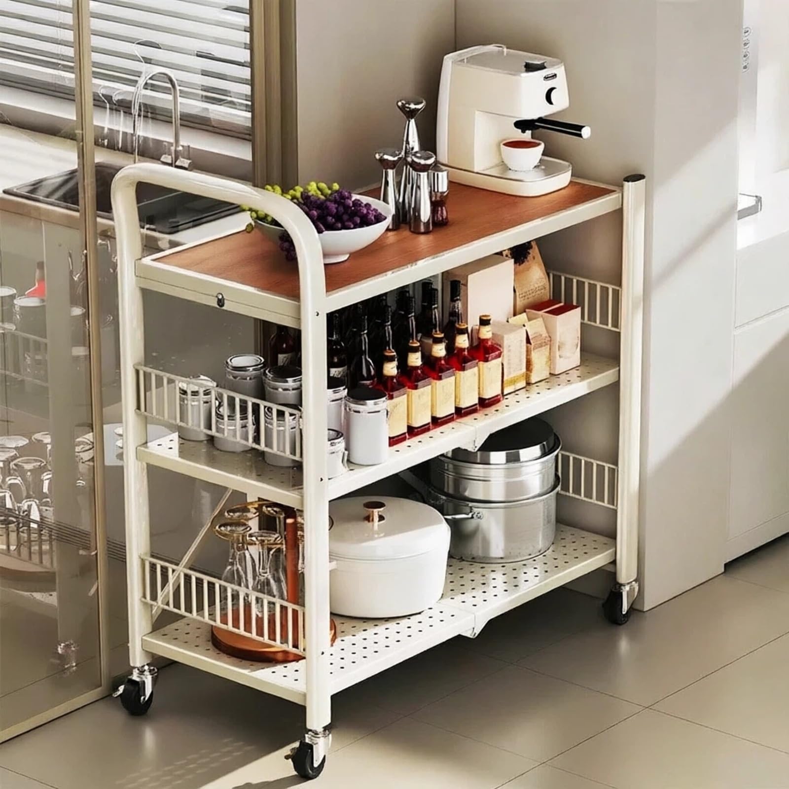 Wózek do przechowywania na kółkach Składany mobilny stojak kuchenny Półka na kuchenkę mikrofalową Wózek do przechowywania kółkach(Mały)