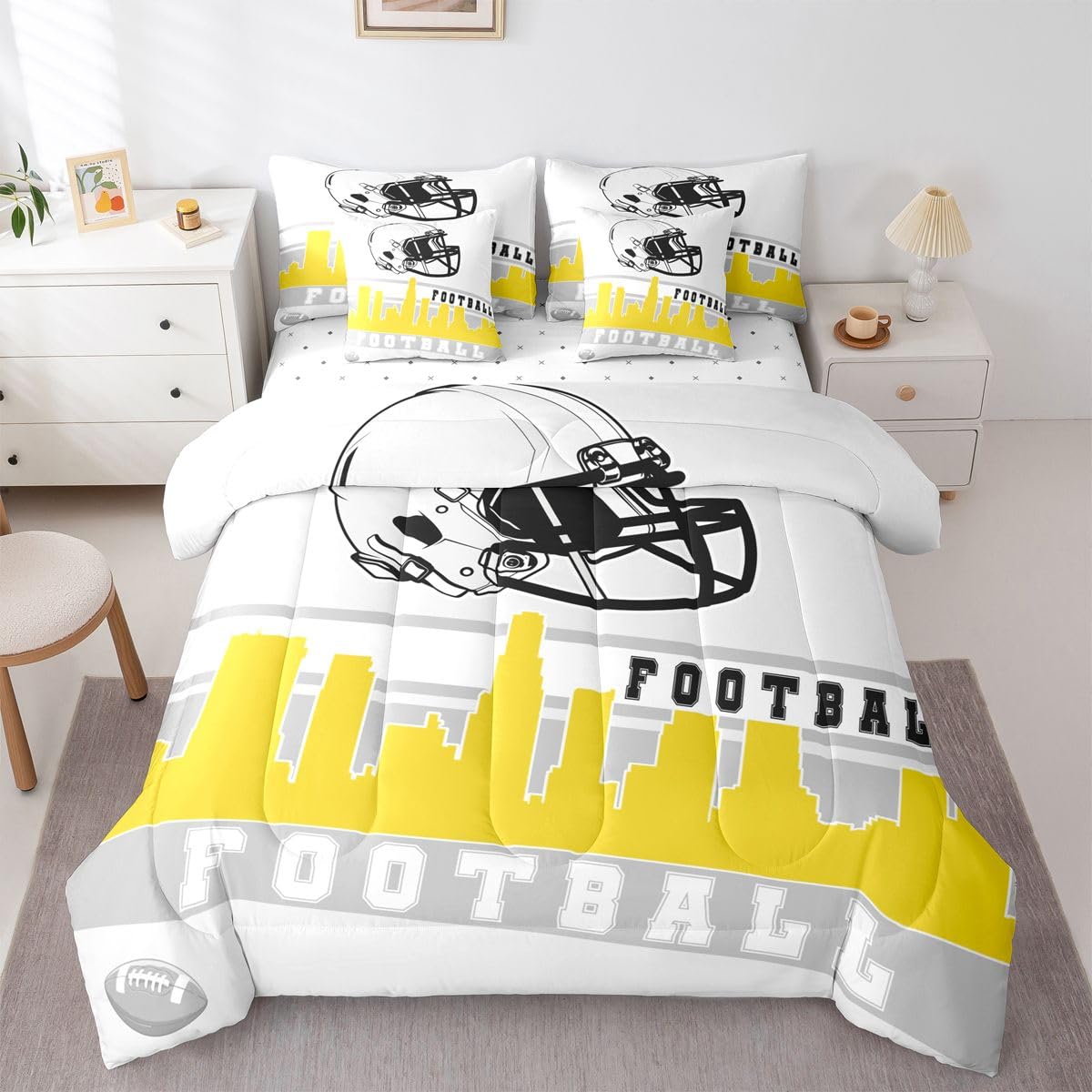 Erosebridal Football 7 Pcs Comforter Set Football City Bedding Teens Full