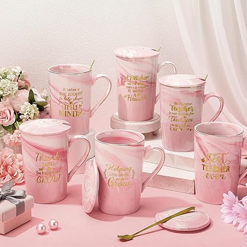 Miniatura 3 de Sliner 6 piezas de regalos de agradecimiento para maestros de 3.9 x 3.6 pulgadas, taza de café de mármol con tapa de cuchara para mujeres y hombres,
